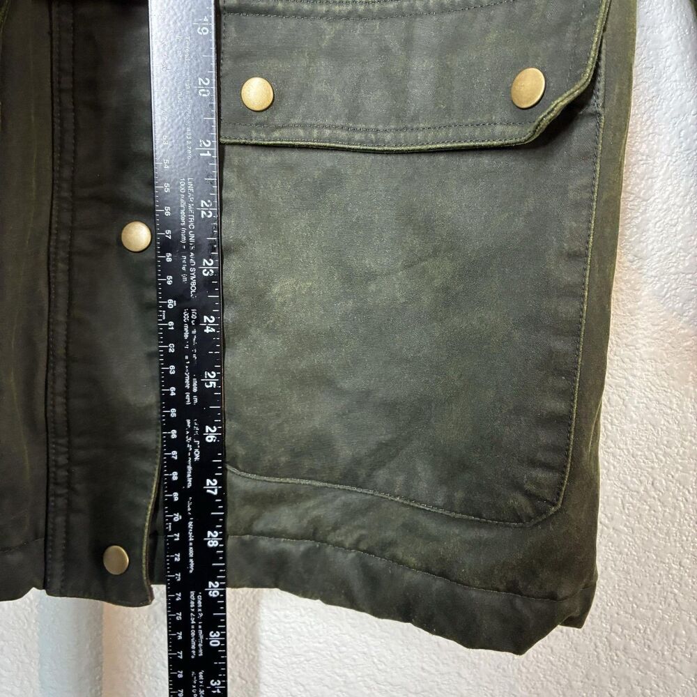 Mango Waxed Effect Barn Jacket Womens XS Green Corduroy Collar Plaid Lined - Picture 10 of 16